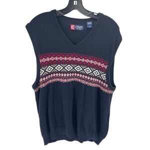Chaps Mens Vest Sweater Fair Isle Print Cotton Pullover Pullover Navy Blue Large